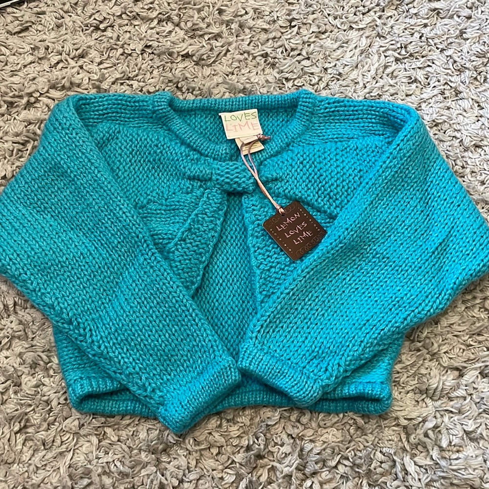 Lemon Loves Lime Cropped Bow Cardigan, Size 5